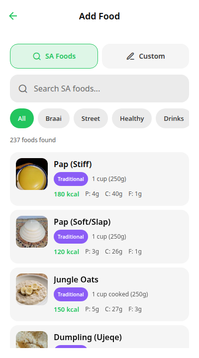 CalZA Add Food